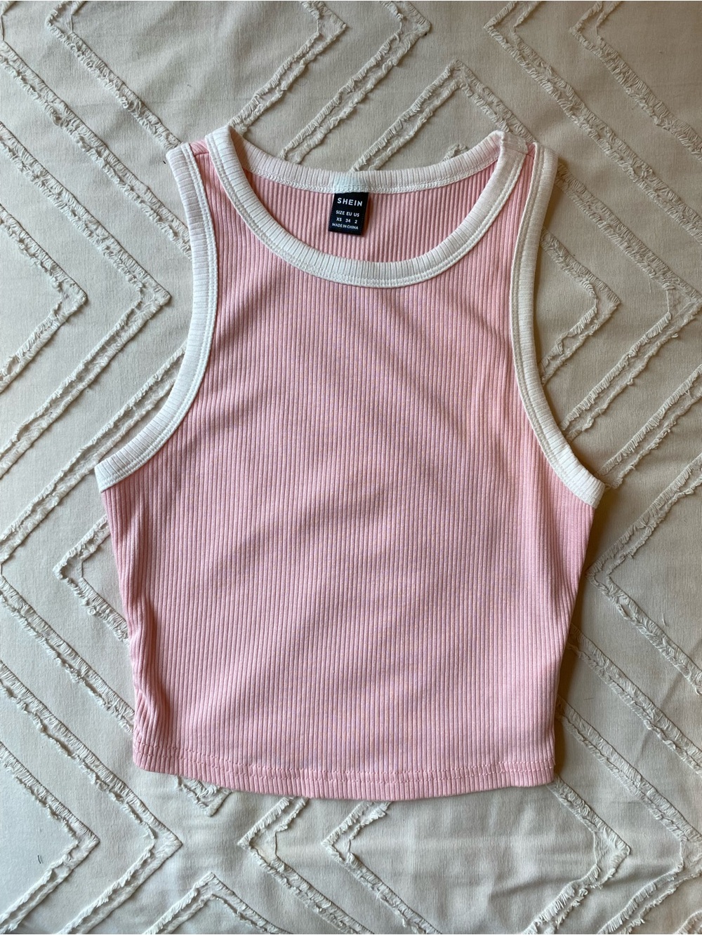 Pink Ribbed Contrast-Trim Tank Top
